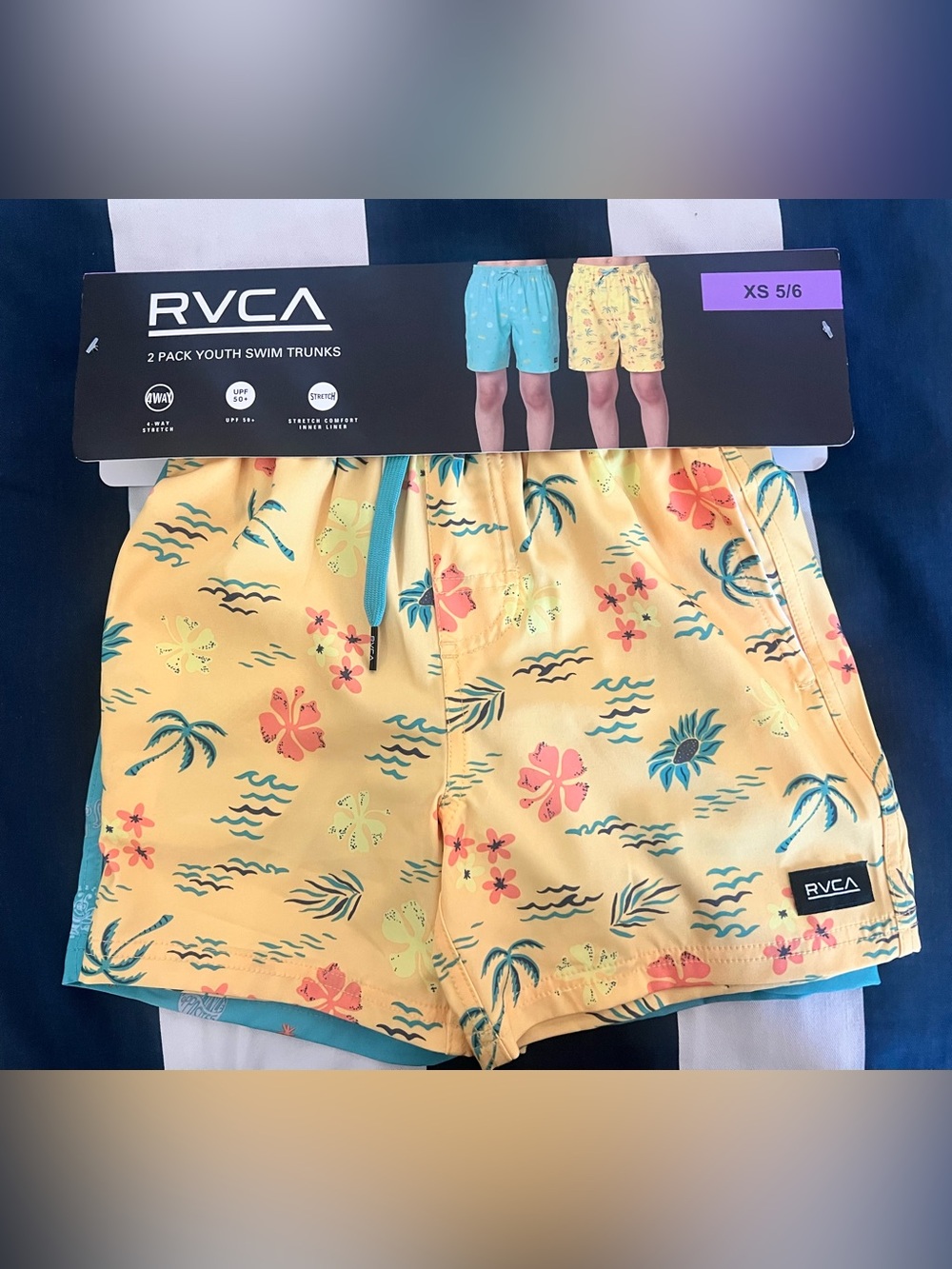RVCA Youth Yellow Floral Athletic Swim Shorts - XS